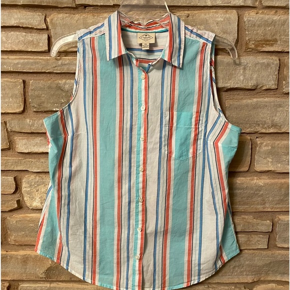 Striped Pattern Blouse Sleeveless St Johns Bay, Size PM - Picture 2 of 10